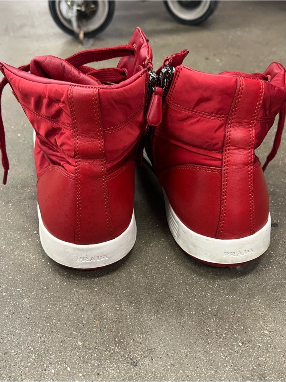 Prada Red High-Top Sneakers with White Soles - Picture 10 of 10